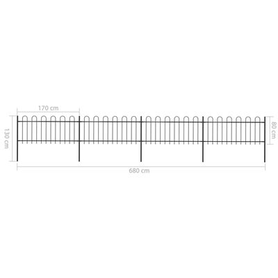 vidaXL Garden Fence with Hoop Top Steel 6.8x0.8 m Black