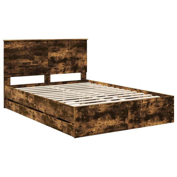 vidaXL Bed Frame with Drawer Smoked Oak 140 x 200 cm Engineer Wood