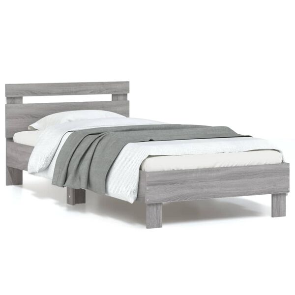 vidaXL Bed Frame without Mattress with LED Lights Grey Sonoma 90x190 cm Single