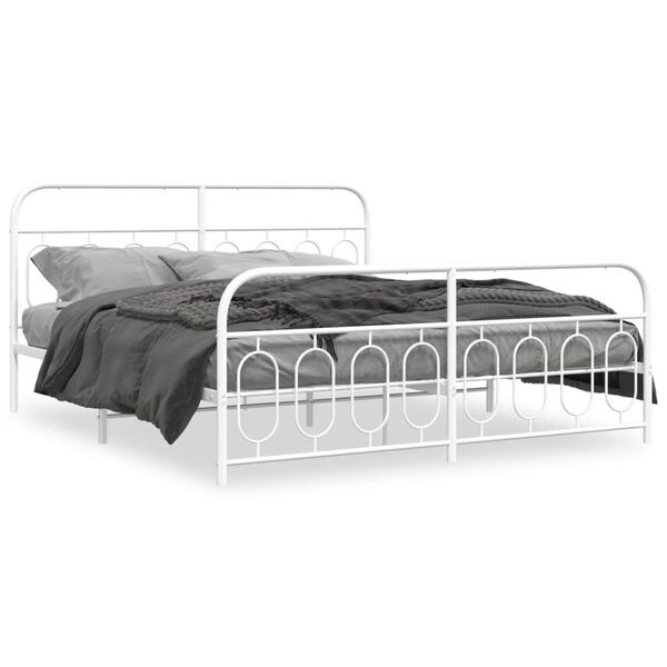 vidaXL Metal Bed Frame without Mattress with Footboard White 180x200cm