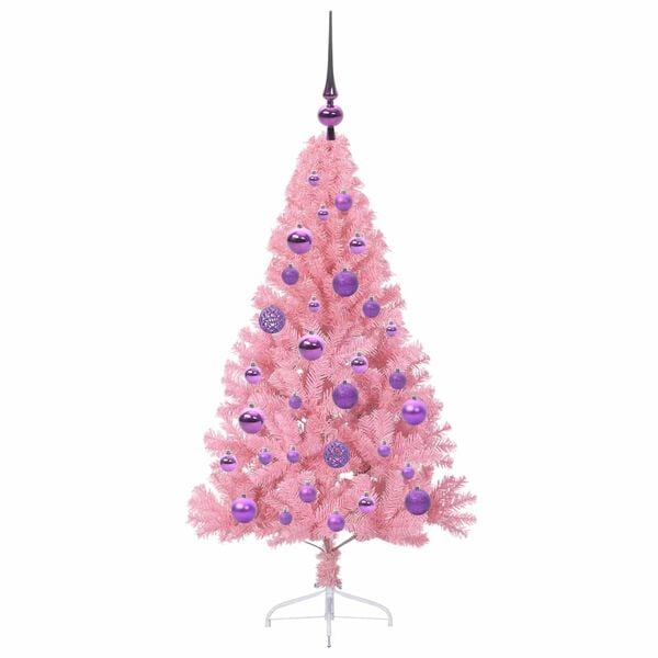 vidaXL Artificial Pre-lit Christmas Tree with 150 LEDs Pink 120 cm PVC