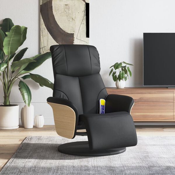 vidaXL Massage Recliner Chair with Footrest Black Faux Leather