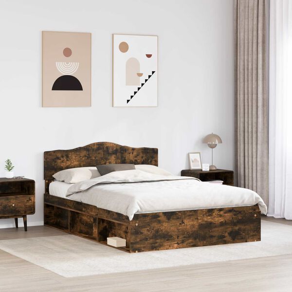 vidaXL Bed Frame Smoked Oak 140 x 190 cm Solid Pine Wood