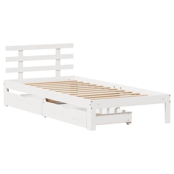 vidaXL Bed Frame with Drawers without Mattress White90x190 cm Single