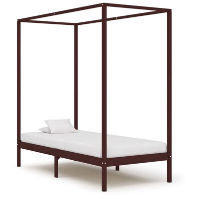 vidaXL Canopy Bed Frame Dark Brown Solid Pine Wood 100x200 cm