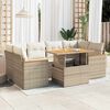 vidaXL 6 Piece Garden Sofa Set with Cushions Beige Poly Rattan Acacia
