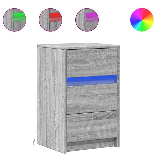 vidaXL Bedside Cabinet with LED Lights Grey Sonoma Engineered Wood