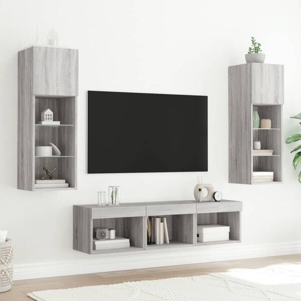 vidaXL 5 Piece TV Wall Units with LED Grey Sonoma Engineered Wood