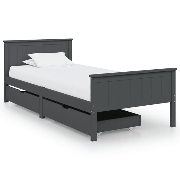 vidaXL Bed Frame without Mattress Dark Grey Solid Wood Pine 90x200 cm (322202+321990)