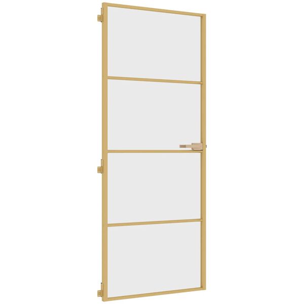 vidaXL Interior Door Slim Golden 83x201.5 cm Tempered Glass and Aluminium