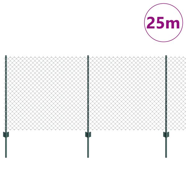 vidaXL Fence with Post Green 1 x 25 m Steel and PVC