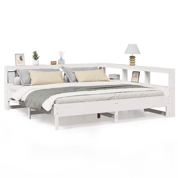 vidaXL Bookcase Bed without Mattress White 200x200 cm Solid Wood Pine
