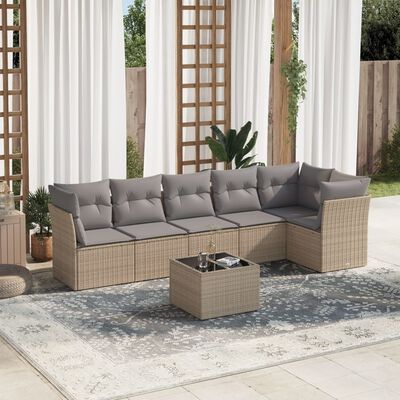vidaXL 7 Piece Garden Sofa Set with Cushions Beige Poly Rattan