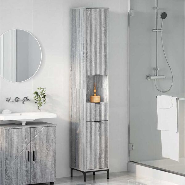 vidaXL Bathroom Cabinet with Drawer Grey Sonoma 31.5 x 33 x 190 cm