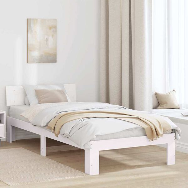 vidaXL Bed Frame with Headboard White 75 x 190 cm Solid Pine Wood