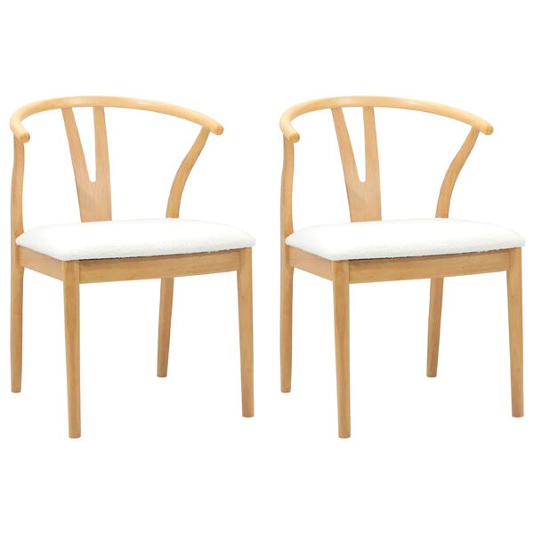 vidaXL Dining Chair 2 pcs Natural and Light Solid Rubber Wood