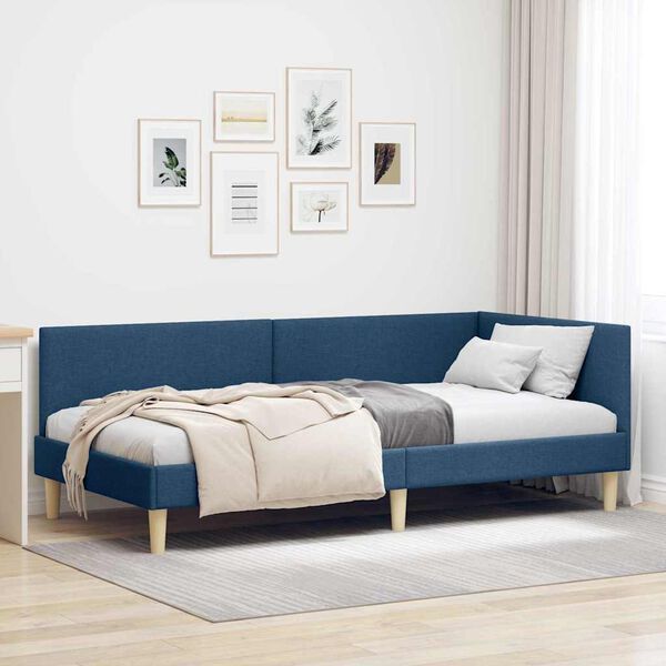 vidaXL Corner Bed Frame with Headboard Blue 90 cm x 190 cm Velvet