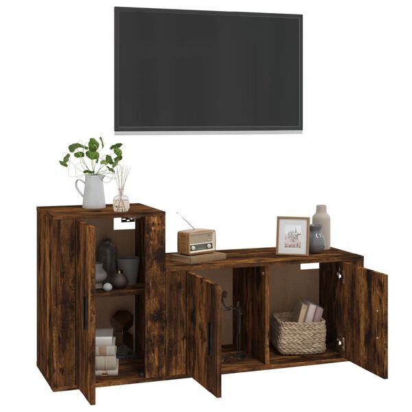 vidaXL 2 Piece TV Cabinet Set Smoked Oak Engineered Wood