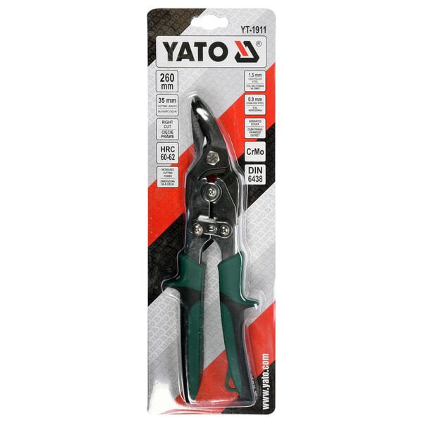 YATO Figure Tin Snips Right 260 mm Green