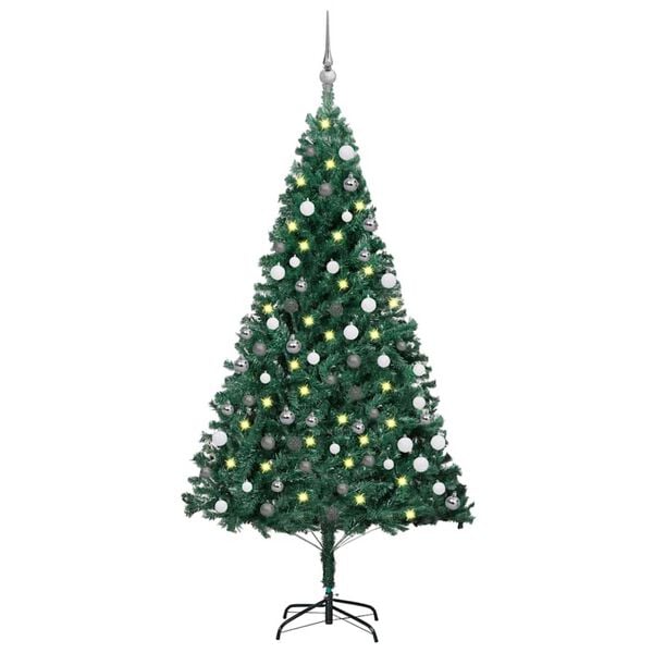 vidaXL Artificial Pre-lit Christmas Tree with Ball Set Green 180 cm PVC