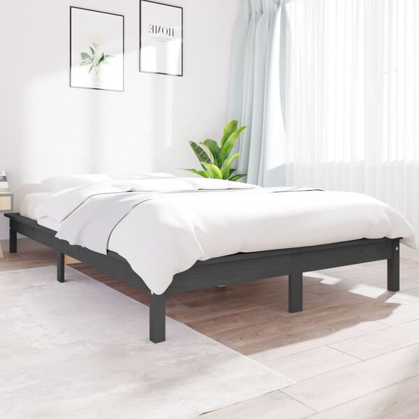 vidaXL Bed Frame without Mattress Grey Small Double Solid Wood