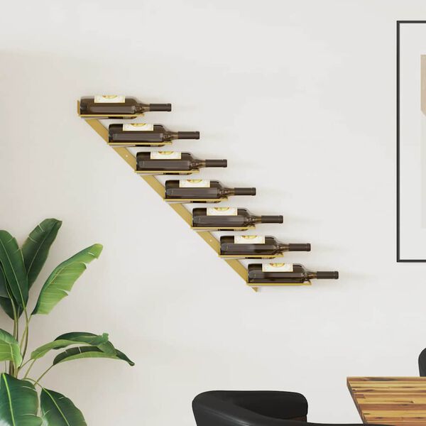 vidaXL Wall-mounted Wine Rack for 7 Bottles Gold Metal