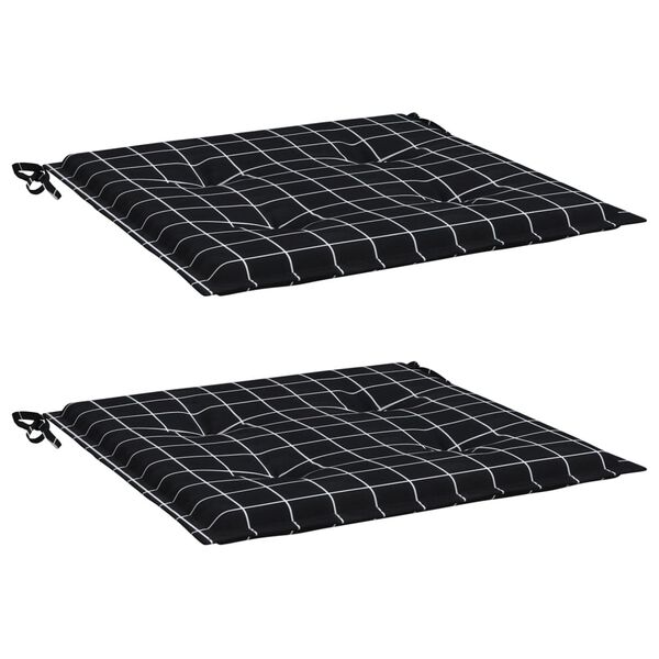 vidaXL Garden Chair Cushions 2 pcs Black Check Pattern 50x50x4 cm Fabric