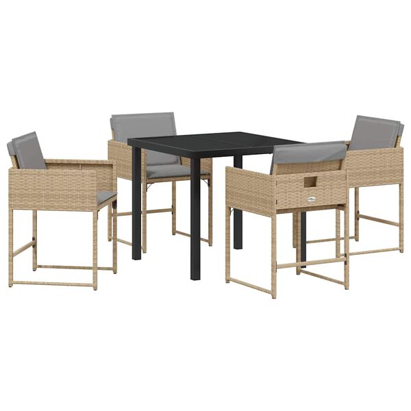vidaXL Garden Dining Set 5 pcs Beige Poly Rattan