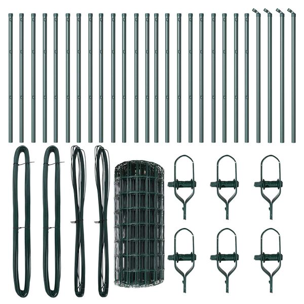 vidaXL Fence with Post Green 0.4 x 50 m Steel and PVC