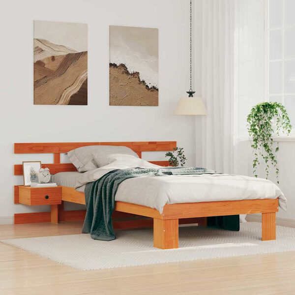 vidaXL Bed Frame with Headboard Wax Brown 100 x 200 cm Solid Pine Wood