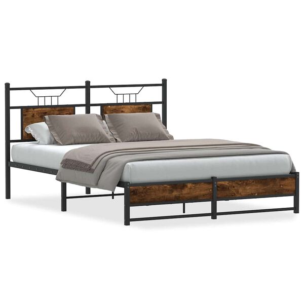 vidaXL Bed Frame without Mattress Smoked Oak 140x200 cm Engineered Wood