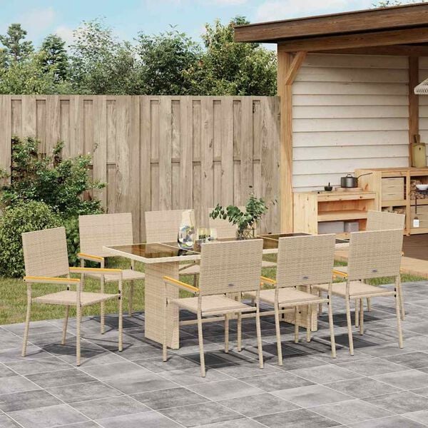 vidaXL Garden Dining Set 9 pcs Beige Poly Rattan