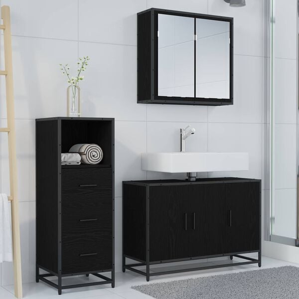 vidaXL Bathroom Furniture Set 3 pcs Black Oak Engineered Wood