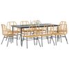 vidaXL 9 Piece Garden Dining Set Brown Poly Rattan Glass