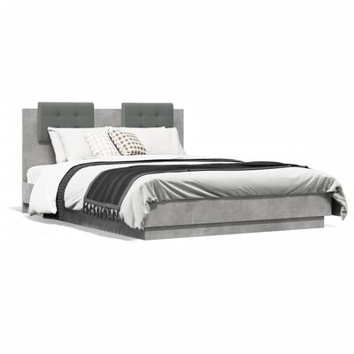 vidaXL Bed Frame with Headboard and LED Lights Concrete Grey 135x190 cm Double