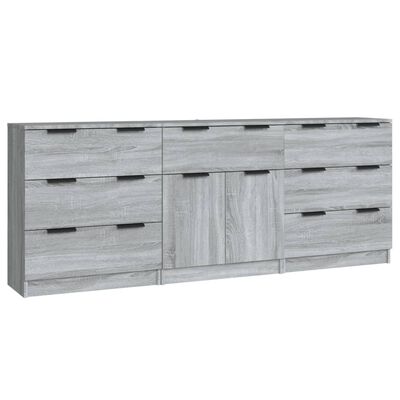 vidaXL 3 Piece Sideboards Grey Sonoma Engineered Wood