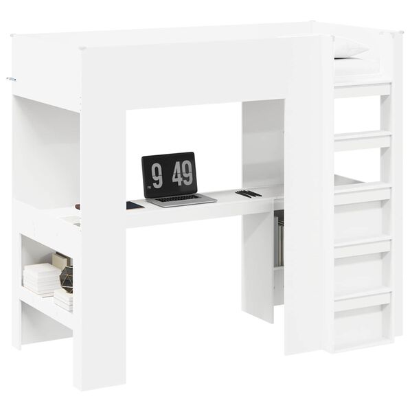 vidaXL Loft Bed Frame with Desk White 90 x 190 cm Engineered Wood