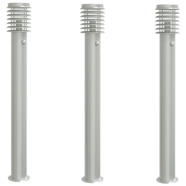 vidaXL Outdoor Floor Lamps with Sensors 3pcs Silver 110cm Stainless Steel