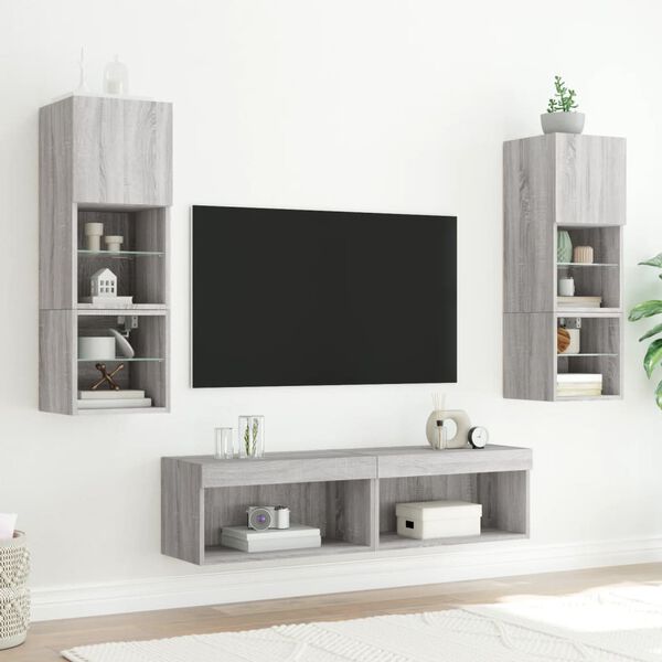 vidaXL TV Cabinet with LED Lights Grey Sonoma 60x30x30 cm