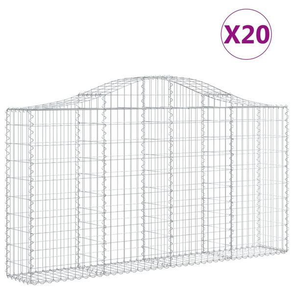 vidaXL Arched Gabion Baskets 20 pcs 200x30x100/120 cm Galvanised Iron