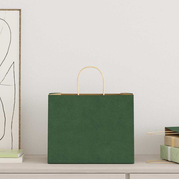 vidaXL Paper Bags 250 pcs with Handles Green 32x22x24 cm