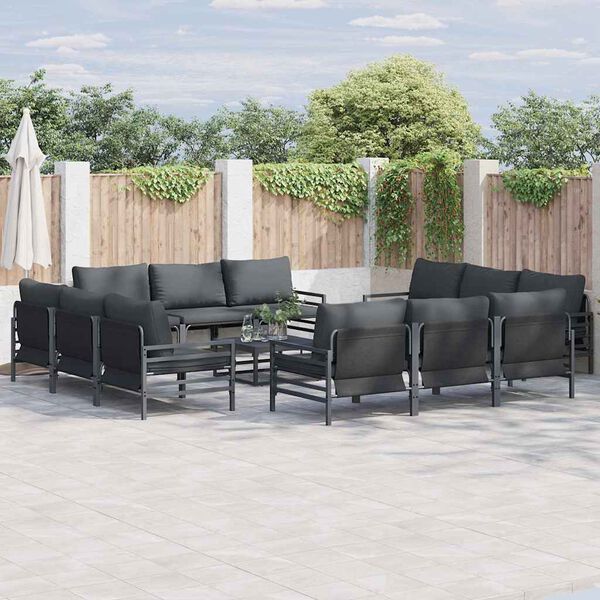 vidaXL Garden Sofa Set with Cushion 12 pcs Black Steel