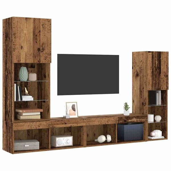 vidaXL TV Cabinet with LED Strip Lights 4 pcs Old wood Engineered wood