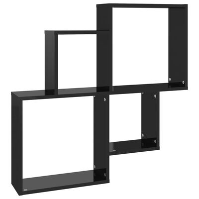 vidaXL Wall Cube Shelf High Gloss Black 80x15x78.5 cm Engineered Wood