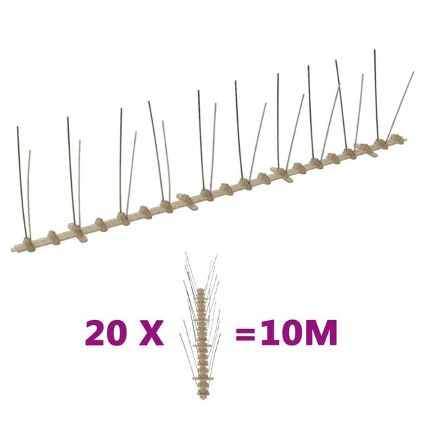 vidaXL 2-row Plastic Bird & Pigeon Spikes Set of 20 10 m