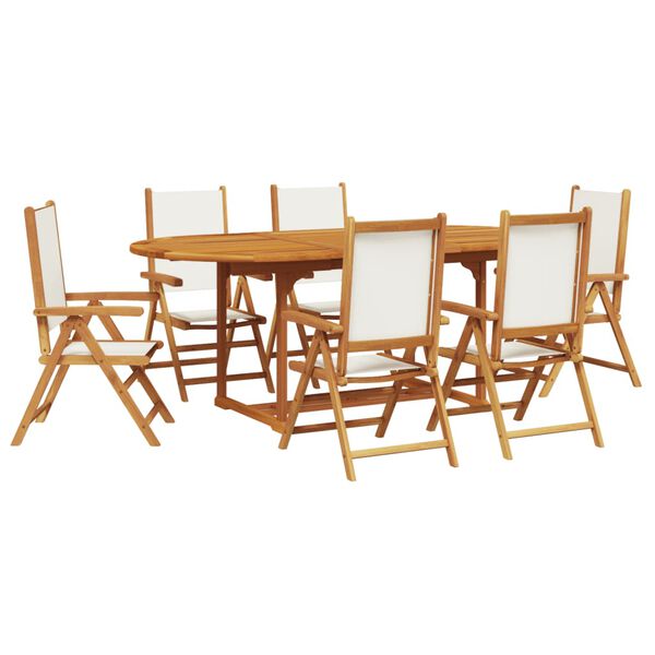 vidaXL 7 Piece Garden Dining Set Cream White Fabric and Solid Wood
