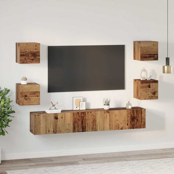 vidaXL TV Cabinet Set Wall-mounted 7 pcs Old Wood Engineered Wood