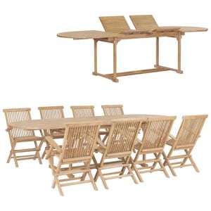 vidaXL 9 Piece Garden Dining Set 180-280x100x75 cm Solid Teak Wood