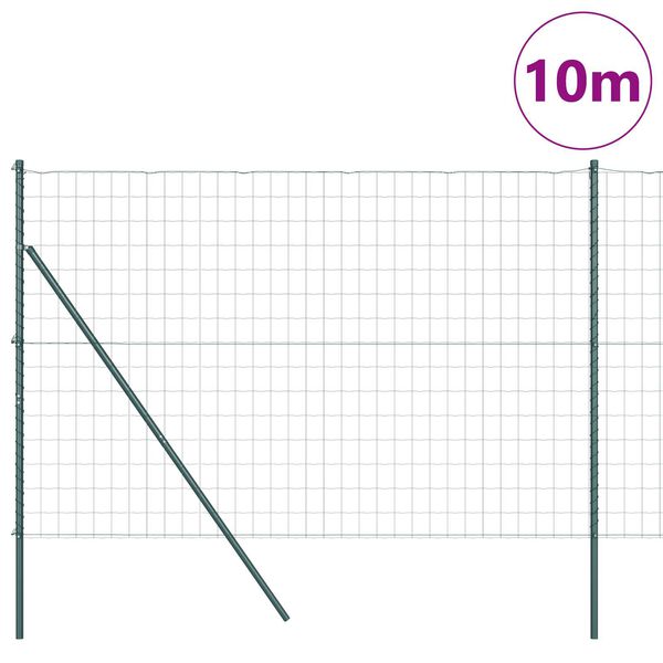 vidaXL Fence with Post Green 1.5 x 10 m Steel and PVC