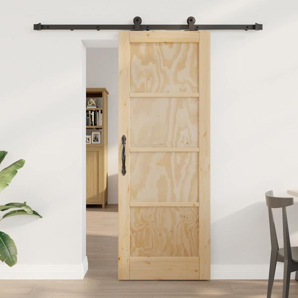vidaXL Sliding Door Natural and Black 73.5 x 198.5 cm Solid Pine Wood